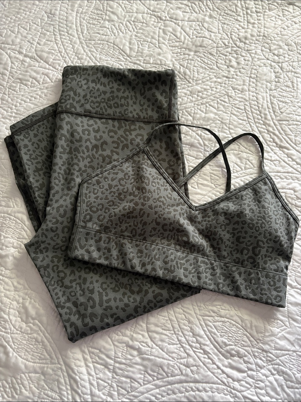 GAP Olive Leopard Print High-Waist Legging & Strappy Sports Bra Set